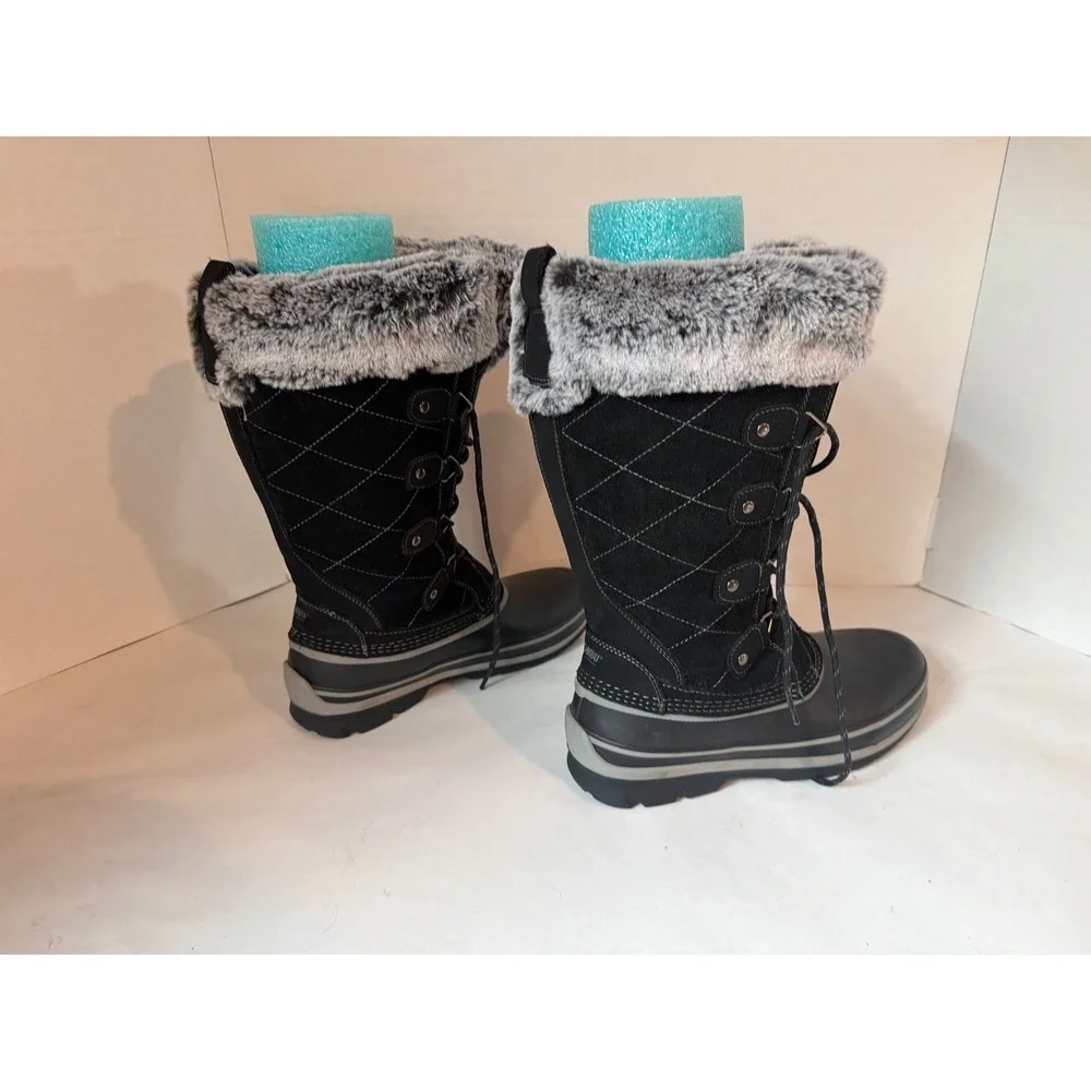 Khombu Ellie Womens Black Faux Fur Trim Winter Snow Boots Size 7 M 1412983